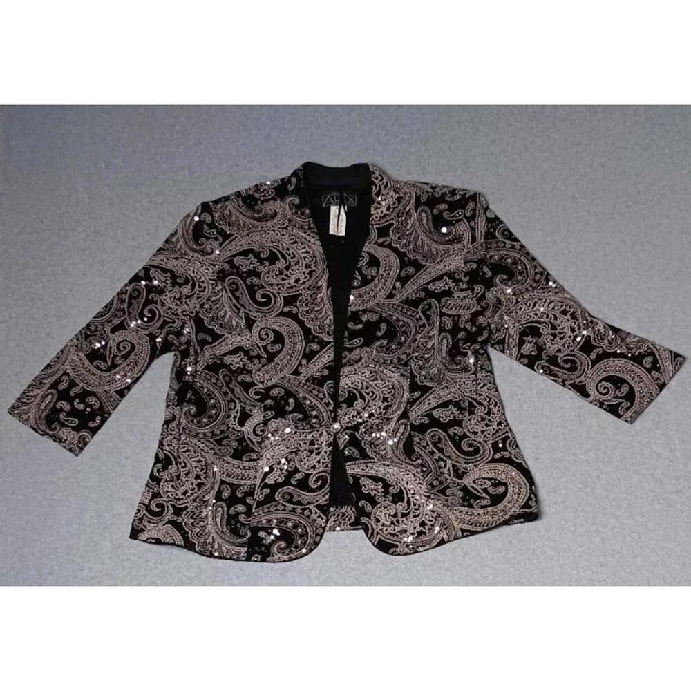 Alex Evenings Petite Sequin Blazer Jacket Womens Size XLP Black And White... - Picture 1 of 11